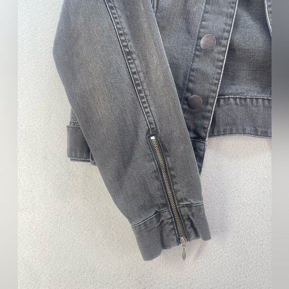 CAbi Jeans Black Distressed Jean Jacket with Beaded Collar Women’s Size Medium - Picture 16 of 16